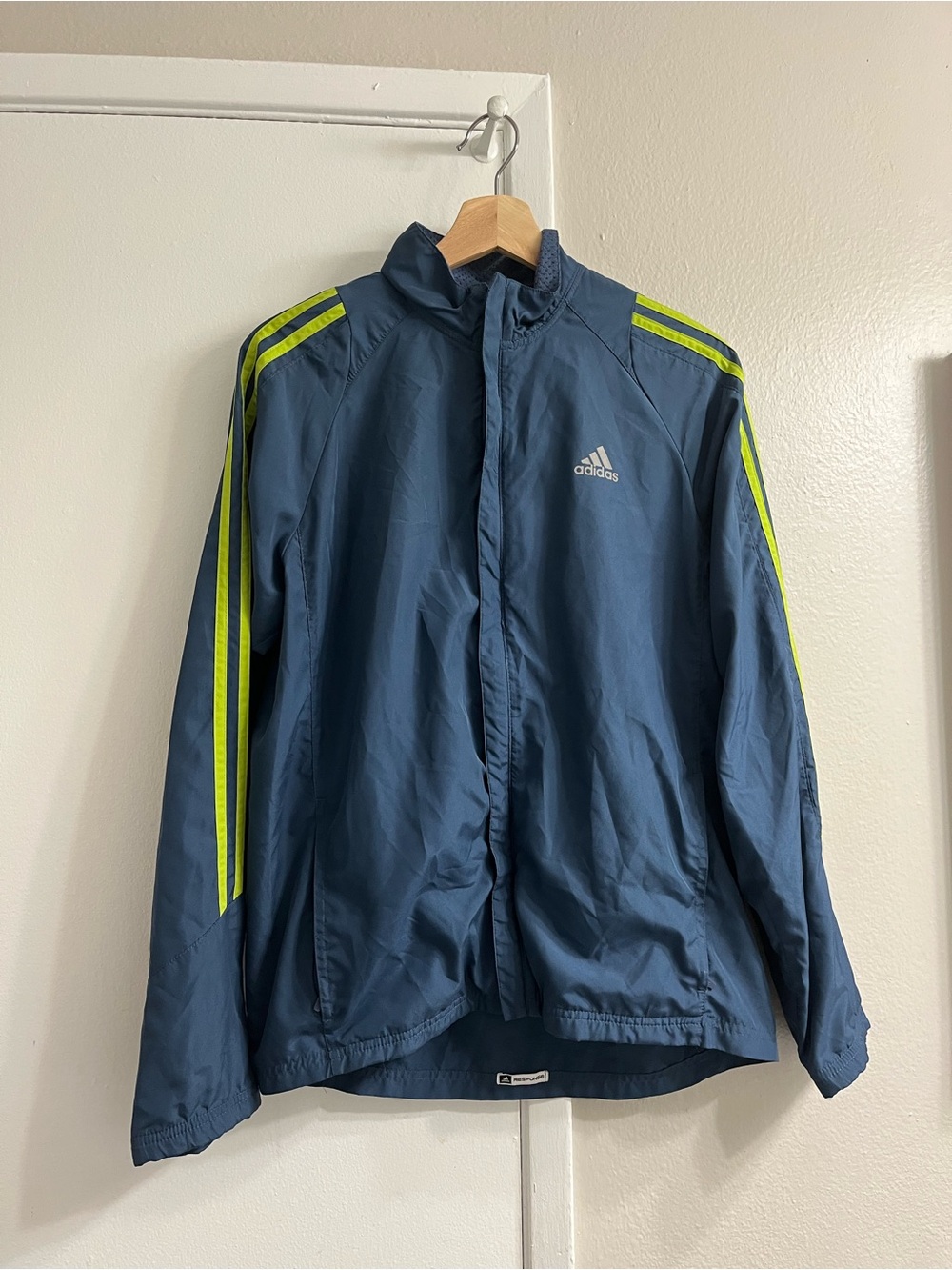 adidas Navy Windbreaker Jacket with Neon Yellow Stripes